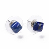 Natural Lapis Lazuli Ear Studs EJEW-K091-01P-04-2