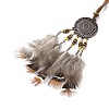 Alloy Woven Net with Feather Pendant Necklace with Wood Beads NJEW-P261-02R-2