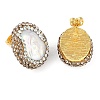 Rack Plating Oval Brass With Rhinestone & Natural Pearl Handmade Indonesia Stud Earrings EJEW-U010-04B-G-2