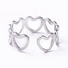 304 Stainless Steel Hollow Out Heart Wrap Open Cuff Ring for Women RJEW-C046-10P-3