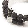 Natural Crackle Quartz & Lava Rock Round Beads Stretch Bracelets Set BJEW-JB07205-7