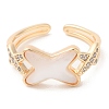 Natural Shell Criss Cross Open Cuff Ring with Cubic Zirconia RJEW-G288-05G-2