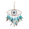 Evil Eye Woven Net/Web with Feather Pendant Decoration HJEW-I013-08-2