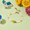 Glass Braided Flower of Life Link Bracelet with Natural Pearl Beaded Bracelet for Women BJEW-TA00173-2