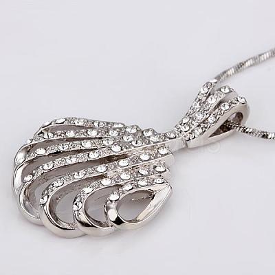 Real Platinum Plated Eco-Friendly Tin Alloy Czech Rhinestone Shell Pendant Necklaces NJEW-BB09775-1