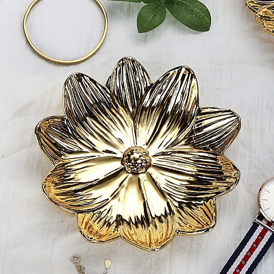 Golden Plated Ceramic Jewelry Plate PW-WG55473-09-1