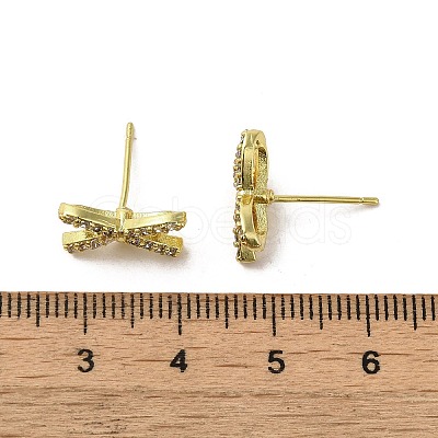 Rack Plating Brass & Cubic Zirconia Stud Earring Findings KK-G487-09G-1