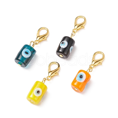 Evil Eye Lampwork Column Pendant Decorations HJEW-JM00742-02-1