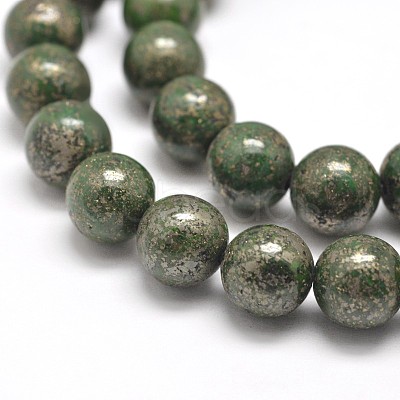 Round Natural Pyrite Beads Strands G-I127-6mm-01-1