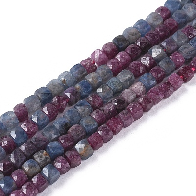 Natural Red Corundum/Ruby and Sapphire Beads Strands G-L537-028-1