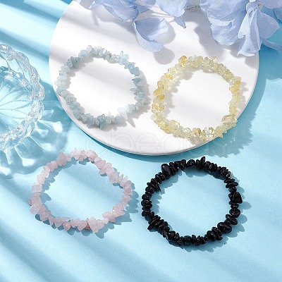 12 Constellation Natural Mixed Gemstone Chip Beaded Stretch Bracelets Sets for Women Men BJEW-JB10264-01-1