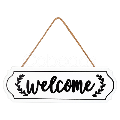 CREATCABIN Welcome Sign Natural Wood Door Hanging Decoration for Front Door Decoration HJEW-CN0001-01B-1