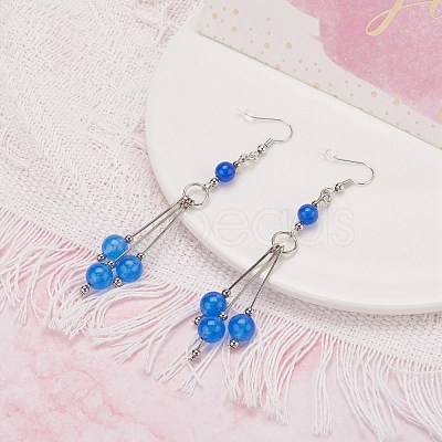 Natural Malaysia Jade Ball Beads Long Dangle Earring for Lady EJEW-JE04680-05-1