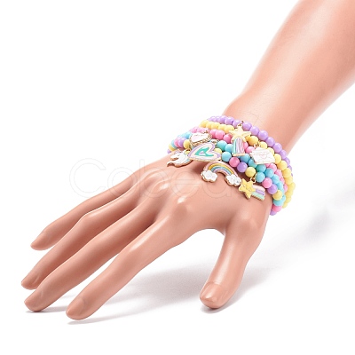 5Pcs 5 Style Candy Color Acrylic Round Beaded Stretch Bracelets Set BJEW-JB08675-1