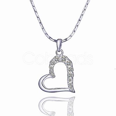 Trendy Real Platinum Plated Eco-Friendly Tin Alloy Czech Rhinestone Heart Pendant Necklaces NJEW-BB13780-P-1