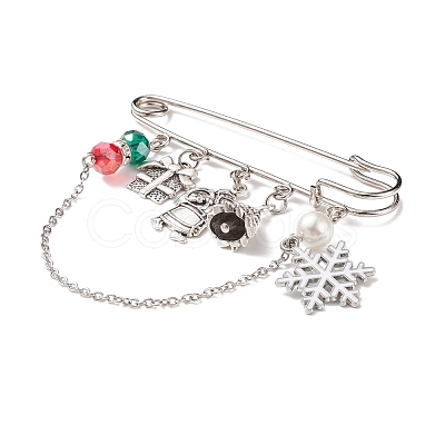 Christmas Gift Box & Snowflake & Santa Claus Charms Alloy Safety Pin Brooch JEWB-TA00001-1