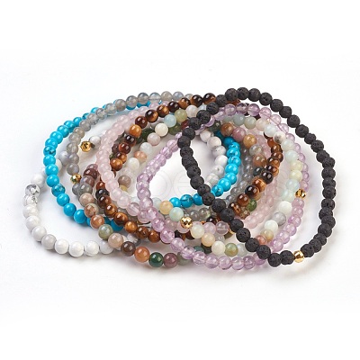 Natural/Synthetic Gemstone Stretch Bracelets Sets BJEW-JB03797-1