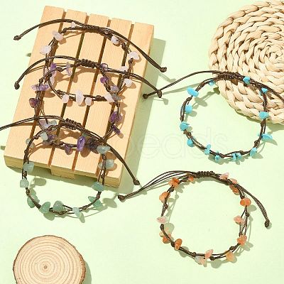 5Pcs 5 Style Natural & Synthetic Mixed Gemstone Chips Braided Bead Bracelets Set BJEW-TA00348-1