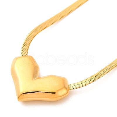 Ion Plating(IP) 304 Stainless Steel Heart Pendant Flat Snake Chain Necklaces for Women NJEW-G142-06G-1