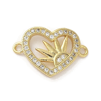 Rack Plating Brass Micro Pave Clear Cubic Zirconia Heart with Sun Connector Charms KK-C052-46G-1