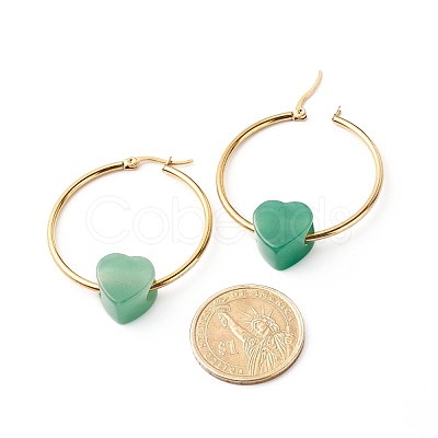 Heart Natural Green Aventurine Beads Earrings for Girl Women EJEW-JE04638-03-1