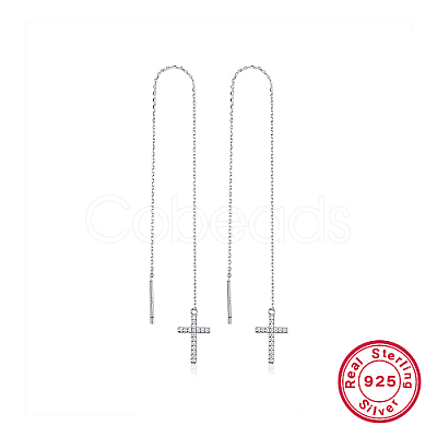 Anti-Tarnish Cross Shape Rhodium Plated 925 Sterling Silver Ear Thread HQ3013-1-1