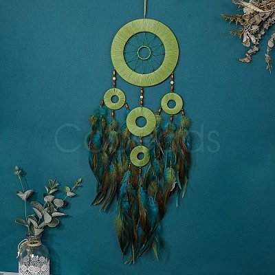 Ethnic Style Iron Woven Net/Web with Feather Hanging Decorations PW-WGD4309-01-1