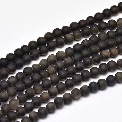 Frosted Natural Golden Sheen Obsidian Round Bead Strands G-F266-04-4mm-1