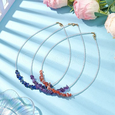 Glass with Natural Gemstone Chip Necklaces NJEW-JN04852-1