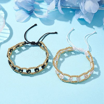 2Pcs 2 Colors Glass Seed Braided Bead Bracelets BJEW-JB10360-1