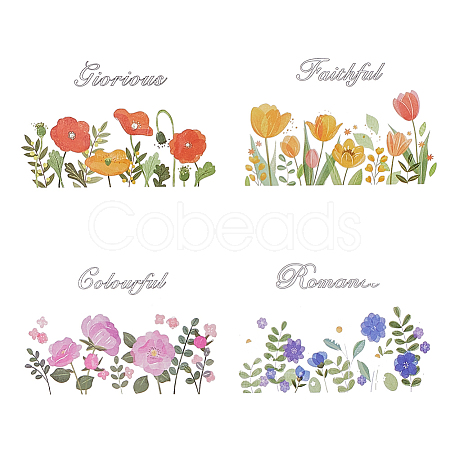 Clear Film Flower Theme Rub on Transfer Stickers for Glass Cups AJEW-WH0083-41-1