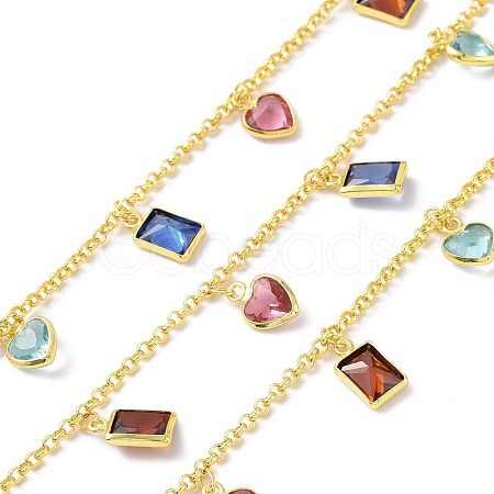 Colorful Glass Heart & Rectangle Charms Chains CHC-F844-09G-1