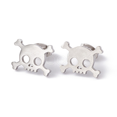 304 Stainless Steel Tiny Hollow Out Skull Stud Earrings for Women STAS-A065-06P-1