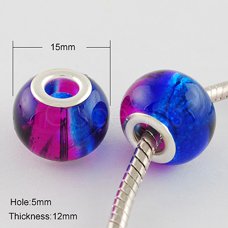 Spray Painted Two Tone Glass European Beads GPDL-R003-05S-1