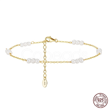 Natural Freshwater Pearl Beaded Link Anklet with 925 Sterling Silver Cable Chain for Women AJEW-F162-015G-1