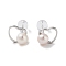 Natural Pearl Stud Earrings for Women, with Sterling Silver Pins, Heart, 9x10.5mm