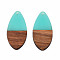 Transparent Resin & Walnut Wood Pendants, Teardrop Shape Charm, Turquoise, 38x18x3mm, Hole: 2mm