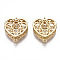 Brass Link Connectors, Heart with Hollow, Nickel Free, Real 18K Gold Plated, 19.5x16.5x6mm, Hole: 1.4mm