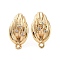 Brass with Clear Cubic Zirconia Stud Earring Findings, Leaf, Real 18K Gold Plated, 15x8mm, Hole: 1mm, Pin: 0.7x12mm