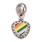 304 Stainless Steel Crystal Rhinestone European Dangle Charms, Large Hole Pendants, with Enamel, Stainless Steel Color, Heart with Strip Pattern, Colorful, 22.5mm, Hole: 4.5mm