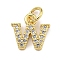 Initial Letter Brass with Cubic Zirconia Charms, Real 18K Gold Plated, Long-Lasting Plated, Lead Free & Cadmium Free, Letter W, 10x10.5x1.5mm, ring: 5x1mm, inner diameter: 3mm