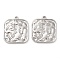 Non-Tarnish 304 Stainless Steel Pendants, Textured, Square Charm, Stainless Steel Color, 24x21.5x2.5mm, Hole: 1.6mm