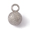 Non-Tarnish 304 Stainless Steel Pendants, Textured, Round Charm, Stainless Steel Color, 8x5mm, Hole: 1.8mm