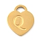 Ion Plating(IP) 304 Stainless Steel Pendants, Laser Cut, Heart with Letter Charm, Golden, Letter Q, 15x12x1mm, Hole: 3x3.5mm