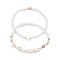 2Pcs 2 Styles Frosted Faceted Glass Beaded Stretch Bracelet Sets, Heart & LOVE Acrylic Stackable Bracelets for Women, White, Inner Diameter: 2-1/8 inch(5.53cm), 1pc/style