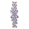 Brass Pave Lilac Cubic Zirconia Flower with Leaf Links Connector Charms, Long-Lasting Plated, Lead Free & Cadmium Free, Platinum, 50x15x5mm, Hole: 1mm