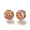 Rack Plating Alloy Rhinestone European Beads, Large Hole Beads, Round with Flower, Rose Gold, 11x9.5mm, Hole: 5mm