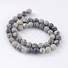 Round Frosted Natural Black Silk Stone/Netstone Bead Strands X-G-M248-8mm-03-3