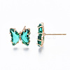 Cubic Zirconia Butterfly Stud Earrings with Glass KK-S365-003E-3