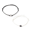 2Pcs 2 Color Flat Round with Heart Beaded Cord Bracelets Set BJEW-JB07647-4